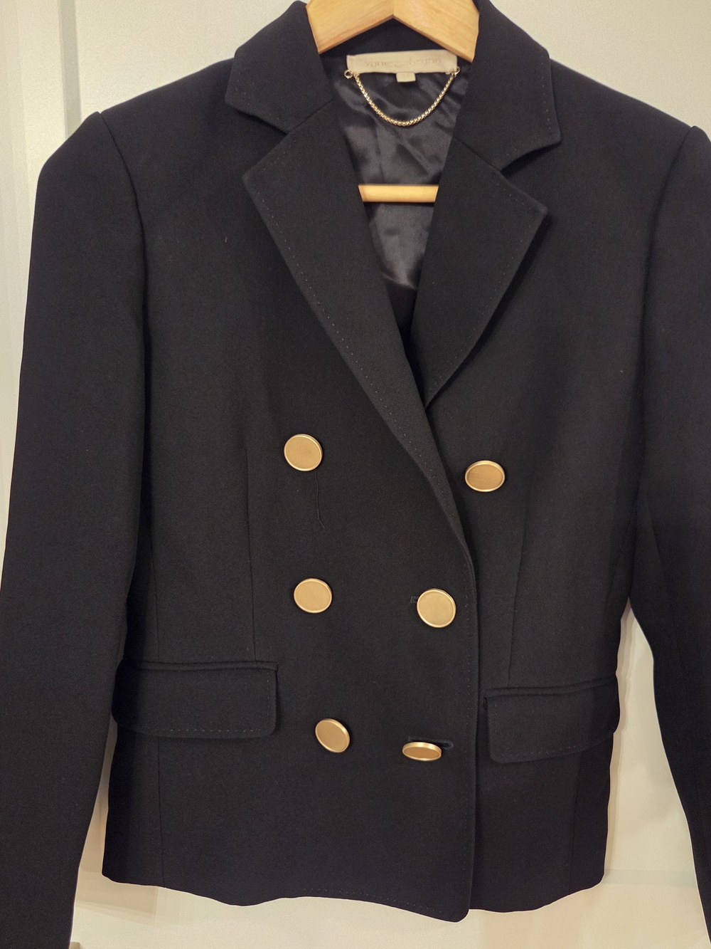 Vanessa Bruno Black Double Breasted Crepe Blazer Gold Button Career Chic 34